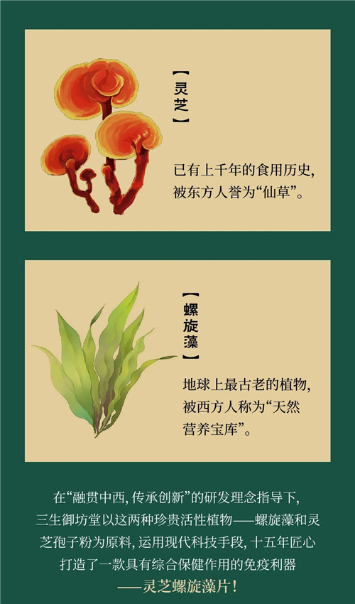 十五年匠心打造的免疫利器,三生御坊堂牌灵芝螺旋藻片全新上市